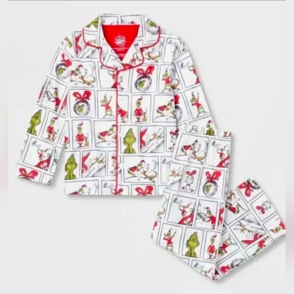 Dr. Seuss Grinch 2 Piece Pajamas Unisex Soft, Christmas Holiday NEW